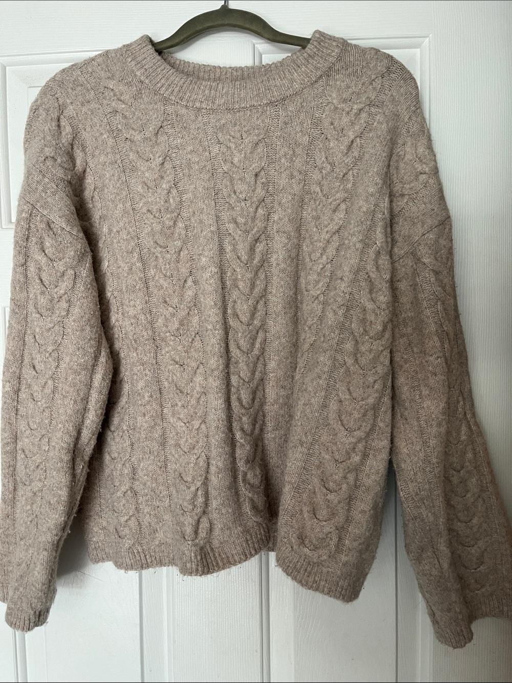 Joie Cream-Taupe Cable Knit Crew Sweater